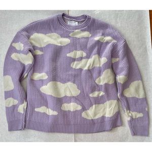 ASOS DESIGN knit oversized lavender light purple sweater with cloud print Small